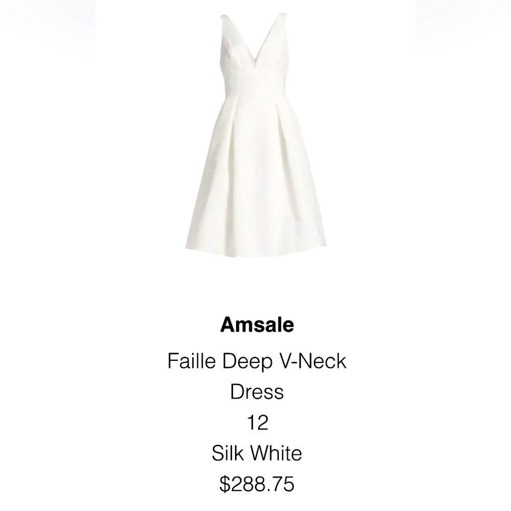 Amsale Silk White Faille Deep V-Neck Midi Dress